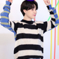 BTS Jimin-Inspired Black Blue Two Tone Striped Sweater