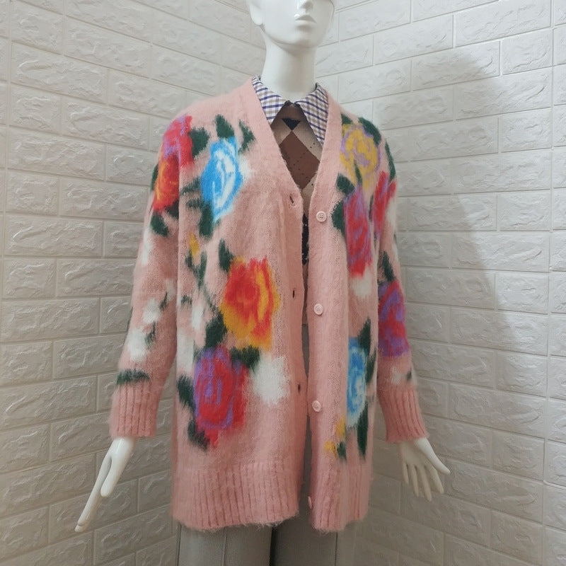 SNSD Tiffany Inspired Pink Flower Oversized Knitted Cardigan