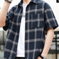 NCT Doyoung Inspired Blue Wide Plaid Short Sleeves Shirt