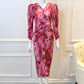 Penthouse Cheon Seo Jin Inspired Pink Floral Puff Sleeve V-Neck Dress