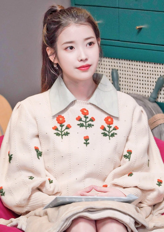 IU-inspired Floral Knit Pullover