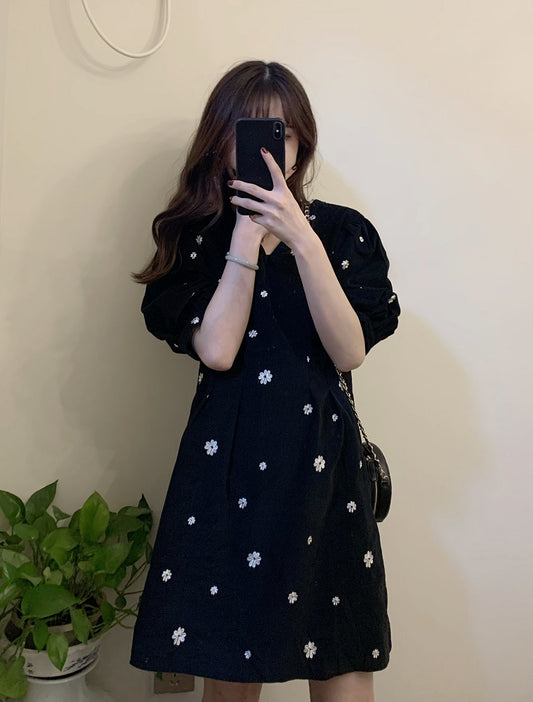 Penthouse Ha Eun Byul Inspired Black Floral Embroidered Mini Dress