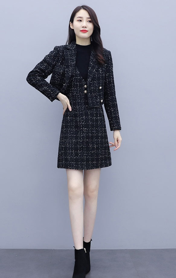 IU Inspired Black Plaid Mini Dress