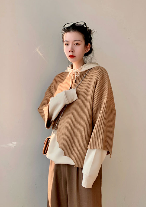 ATEEZ Jongho Inspired Brown Irregular Cut Loose Knit Sweater