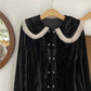 Itzy Yuna Inspired Black Double Ruffle Collar Velvet Shirt