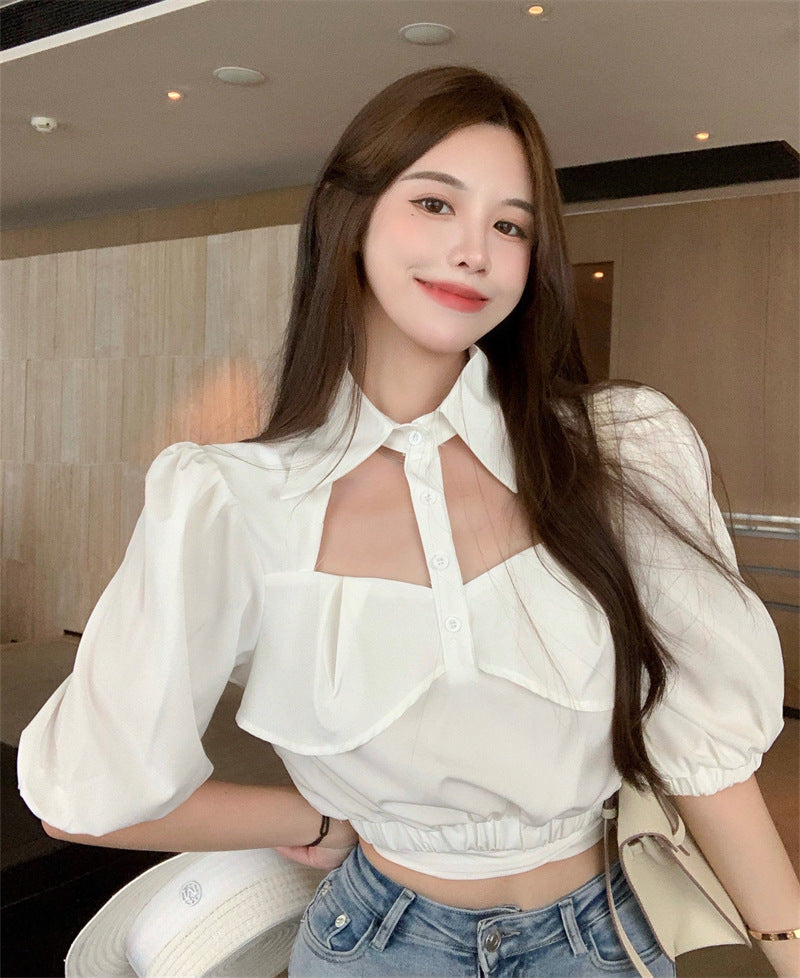 Blackpink Lisa Inspired Puffed Sleeve Cut Out Cotton Top – unnielooks