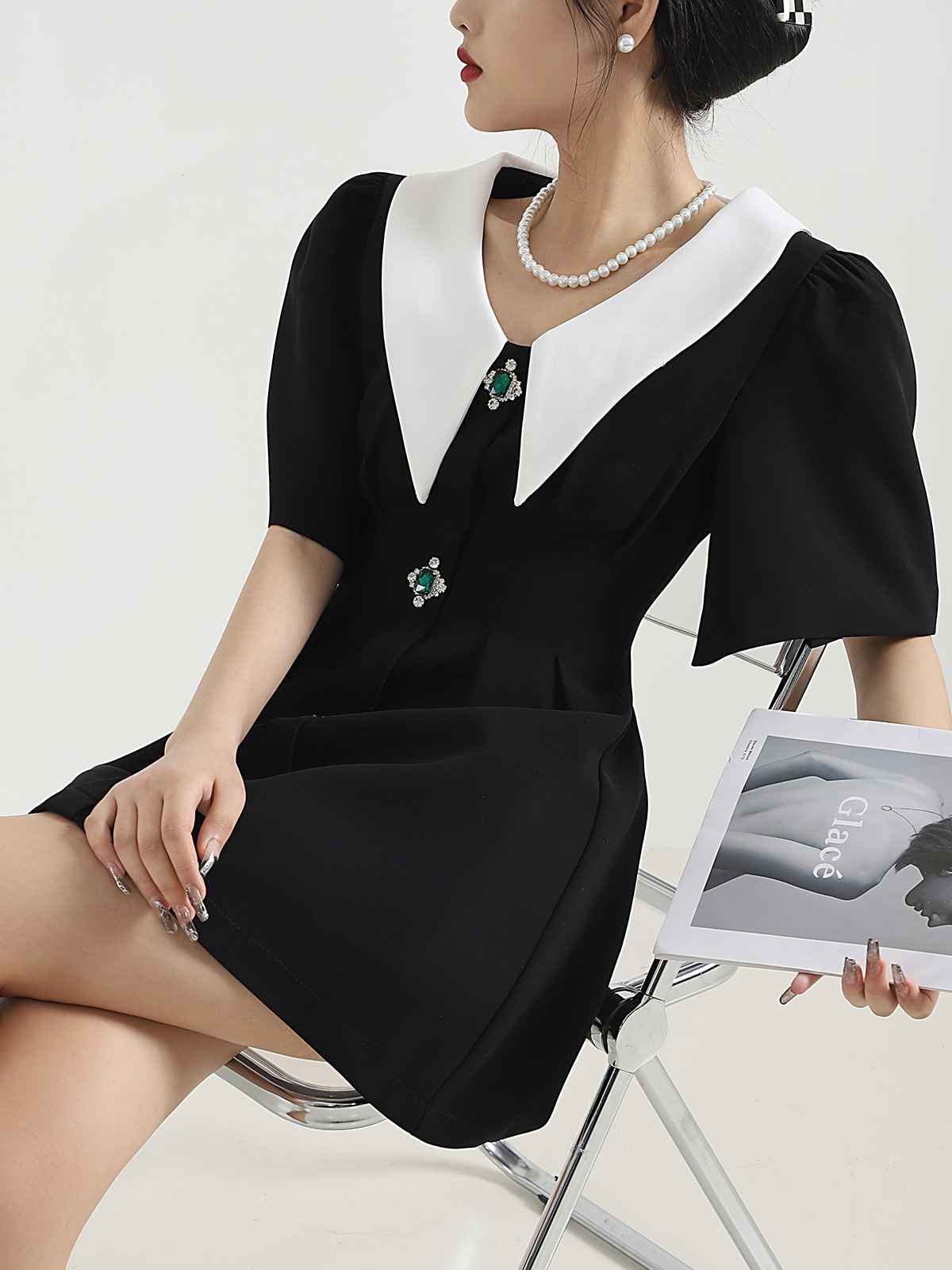 G-IDLE Miyeon Inspired Black French Collared Dress