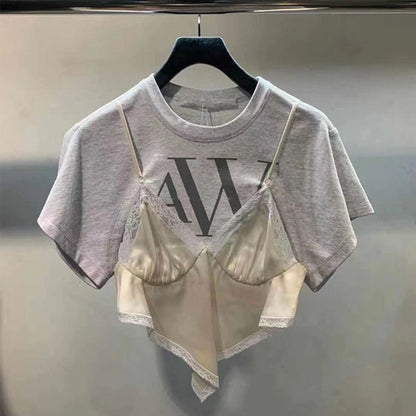 Blackpink Rose Inspired Gray Round Neck Shirt With Sling Lace