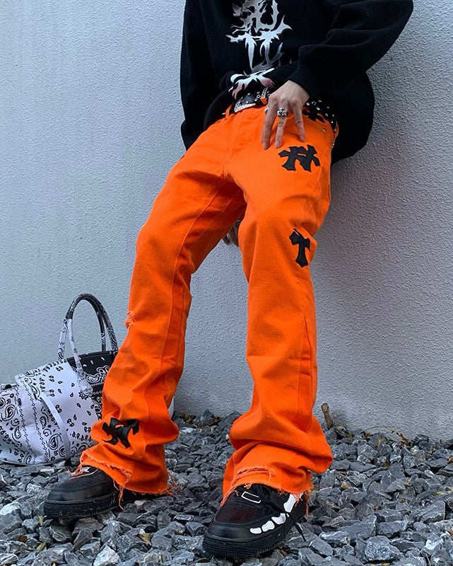 Enhyphen Jake Inspired Orange Cross Embroidered Pants – unnielooks