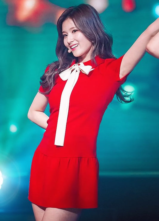 TWICE Sana Inspired Red Bow Tie Mini Dress