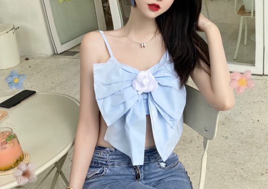 Blackpink Jennie-inspired Front Bow Blue Top