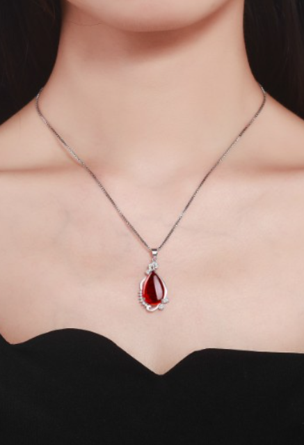 BTS Taehyung Inspired Silver Necklace With Red Pendant