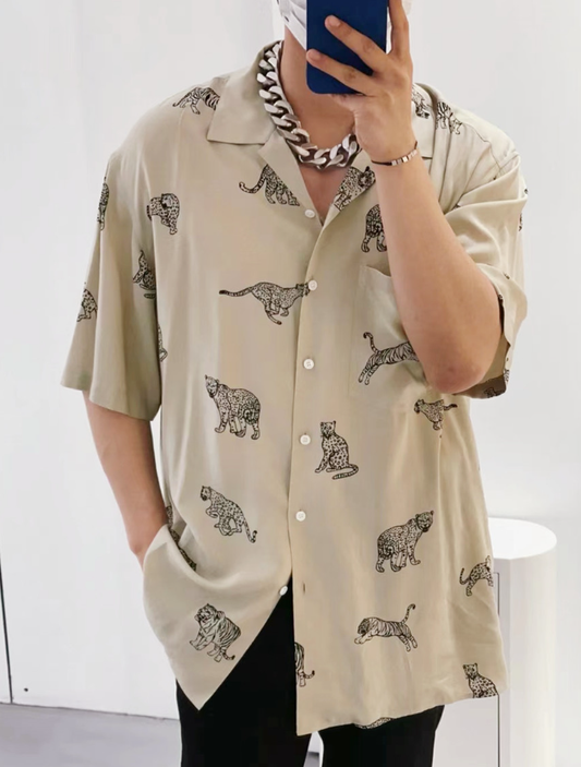 NCT127 Taeyong Inspired Beige Leopard Printed Shirt