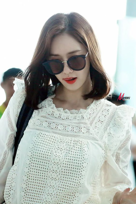 SNSD Yoona Inspired White Lace Hollow Long-Sleeved