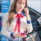 SNSD Tiffany Inspired White Long-Sleeved With Bee Embroidery And Red Tie