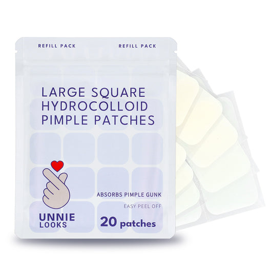 Large square Acne Pimple Patch - Hydrocolloid & Salicyclic acid for covering zits, blemishes, reducing acne for face and skin (20 Patches Included)
