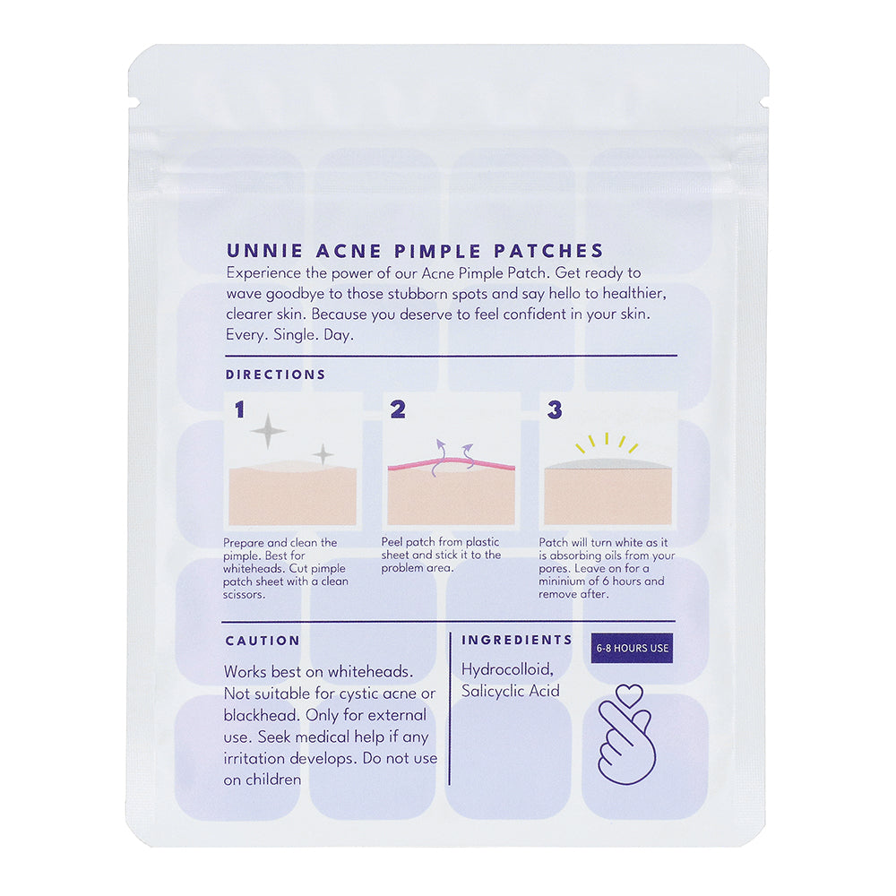 UNNIE™ Derma Patch - Large square Acne Pimple Patch - Hydrocolloid & Salicyclic acid for covering zits, blemishes, reducing acne for face and skin (20 Patches Included)