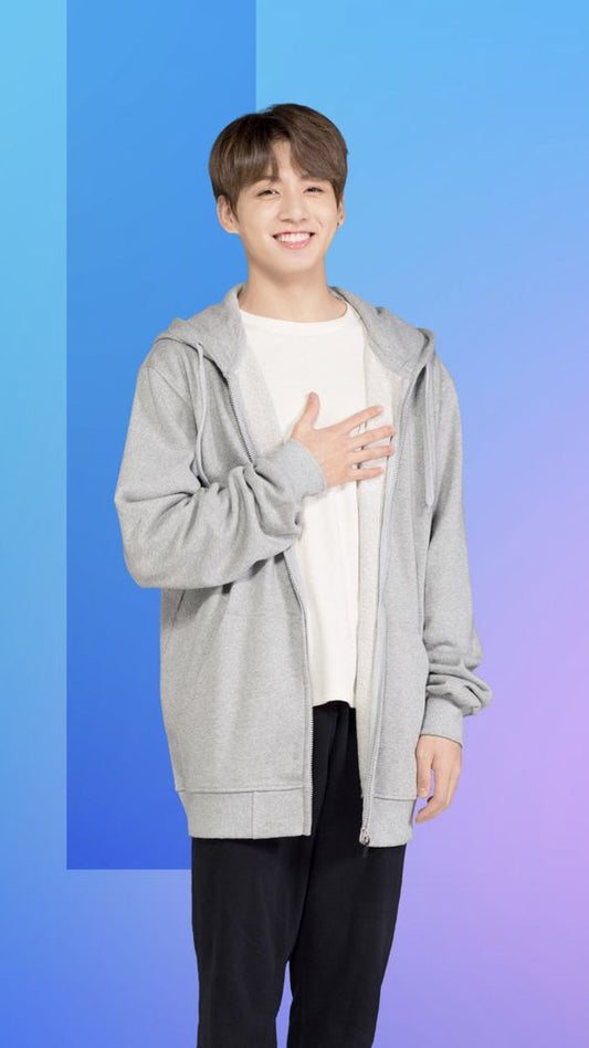 BTS Jungkook Inspired Gray Long-Sleeved Hoodie Jacket