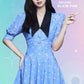 Blackpink Jennie Inspired Puff Short-Sleeved Blue Floral Dress