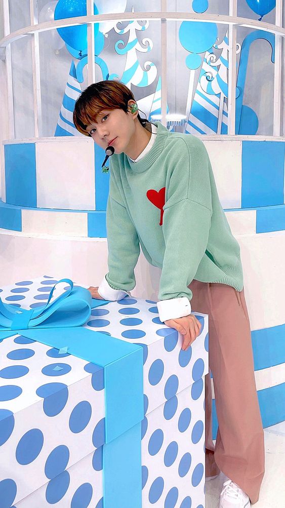 Enhyphen Jungwon Inspired Light Green Embroidery Long Sleeved Sweater