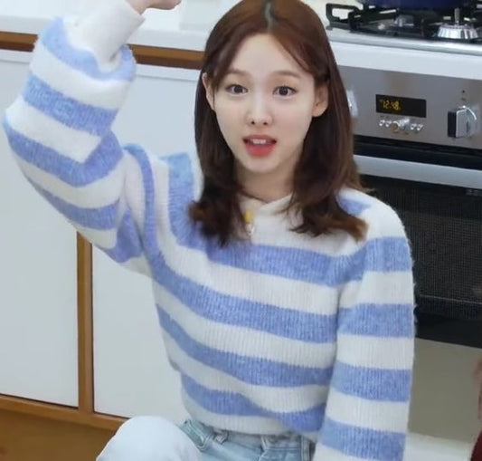 TWICE Nayeon Inspired Blue And White Striped Knitted Pullover