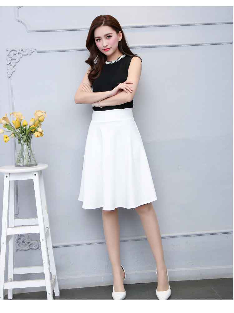 SNSD Taeyeon Inspired White High Waist Slim Pleated Skirt