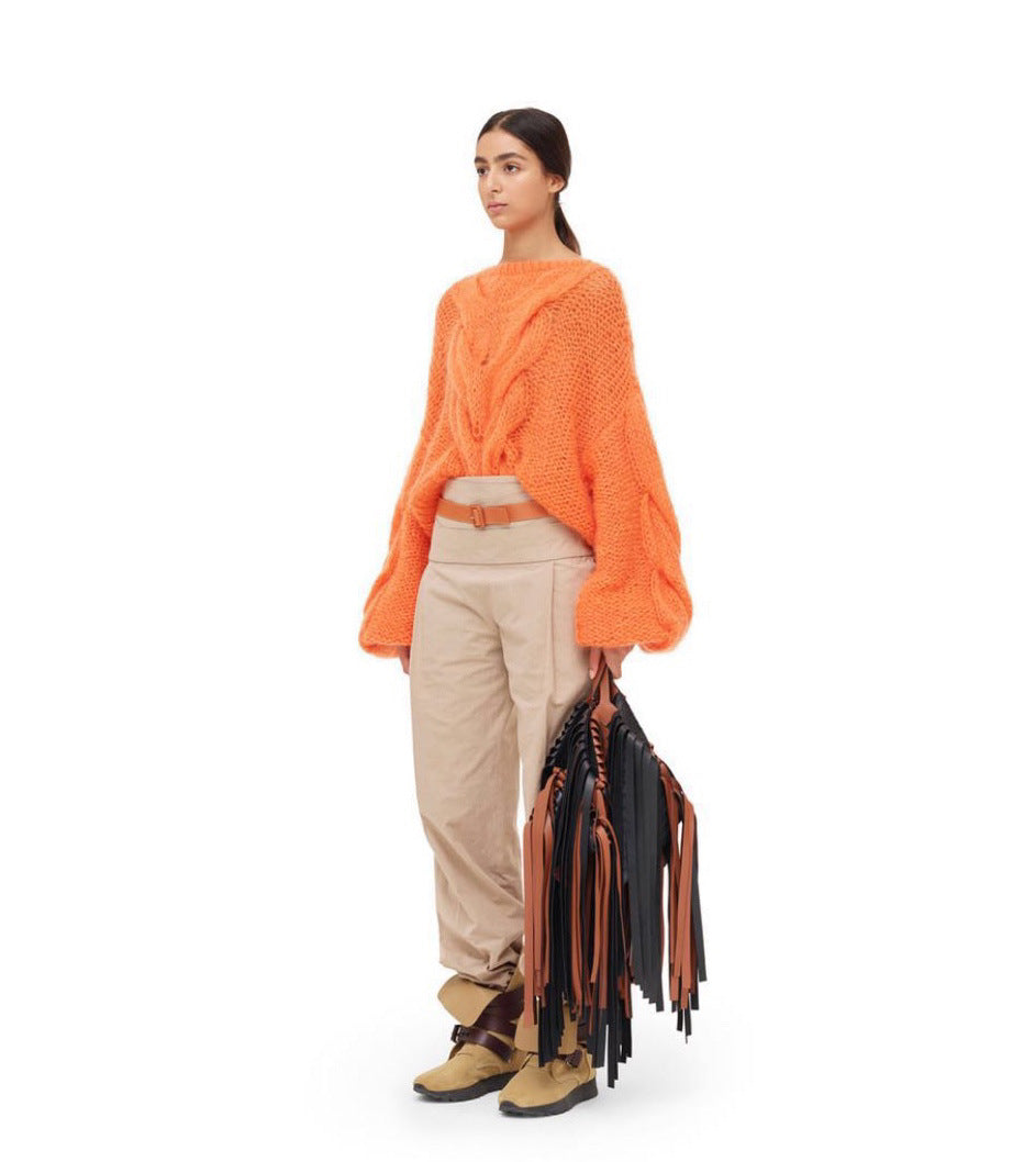 Blackpink Rose Inspired Orange Twist Loose Pullover Sweater