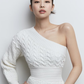 Blackpink Jennie-Insipired White One-Shoulder Knitted Top