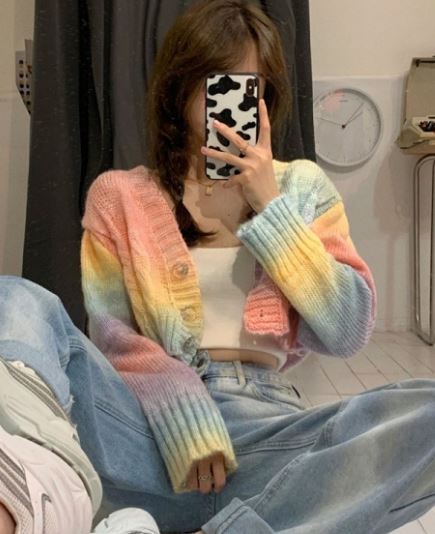 Blackpink Jisoo-inspired Rainbow Knit Cardigan