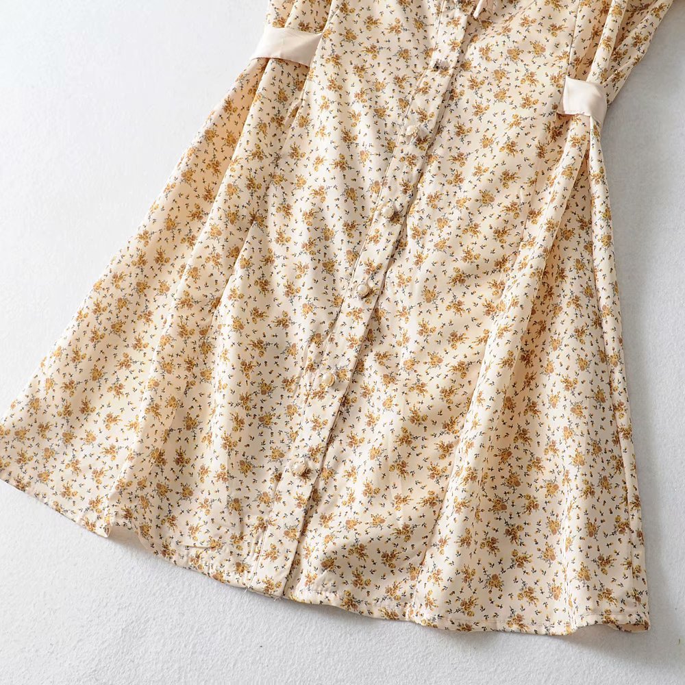 Blackpink Jisoo Inspired Retro Chest Lace Yellow Floral Dress