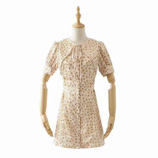 Blackpink Jisoo Inspired Retro Chest Lace Yellow Floral Dress