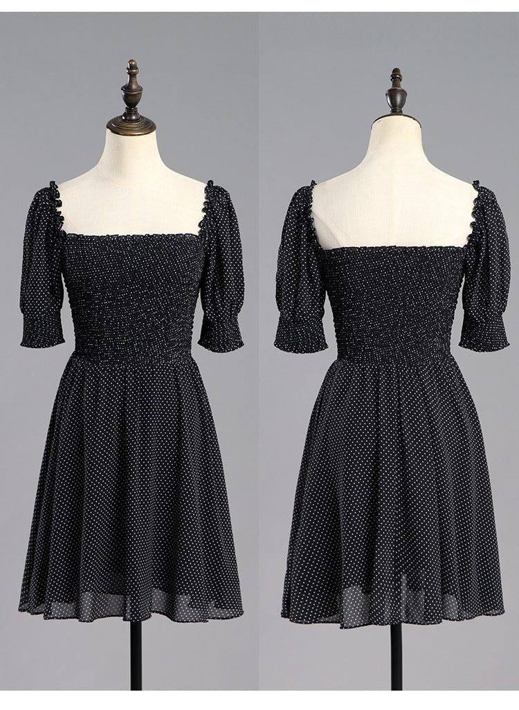 Blackpink Rose Inspired Black Polka Dot Chiffon Dress