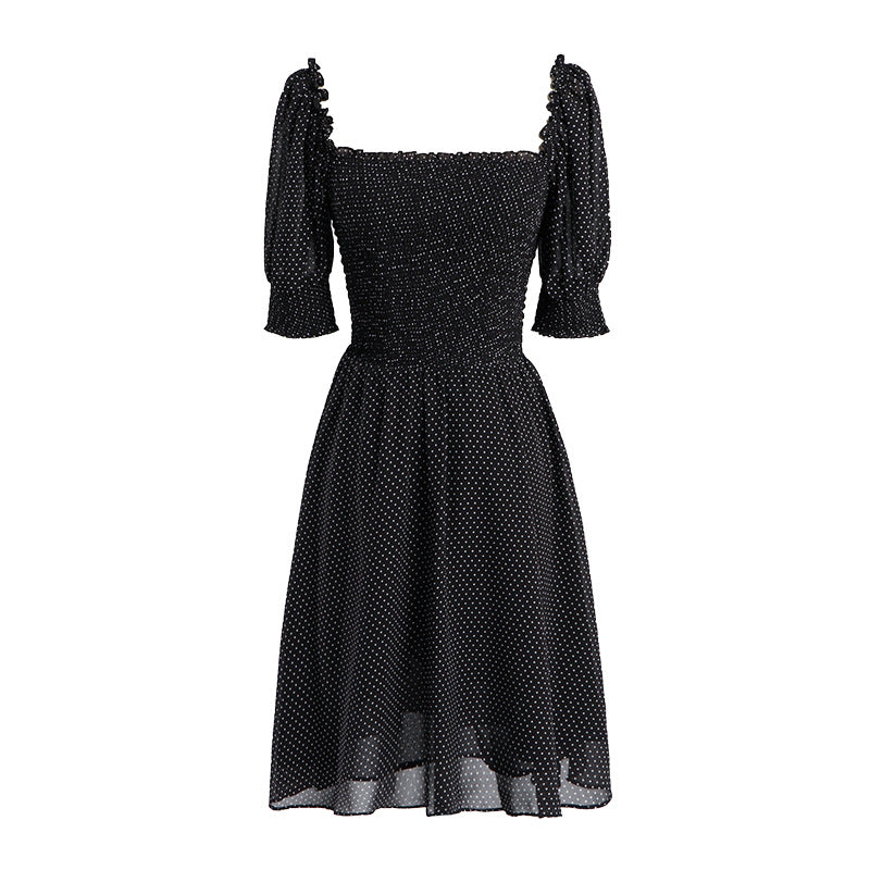 Blackpink Rose Inspired Black Polka Dot Chiffon Dress