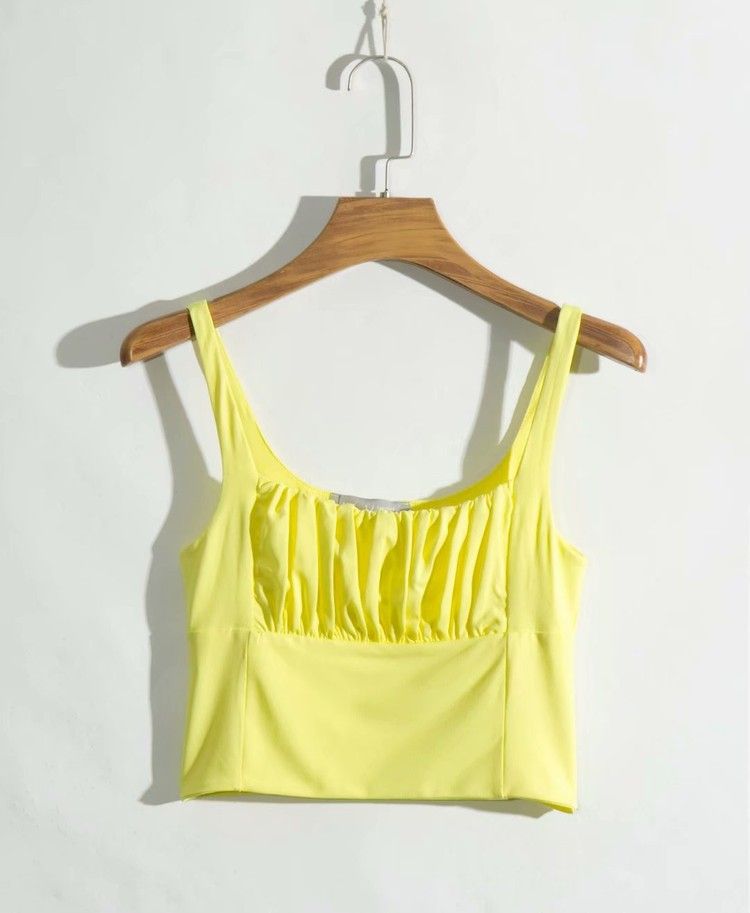 Sleeveless Square Neck Ruched Crop Top