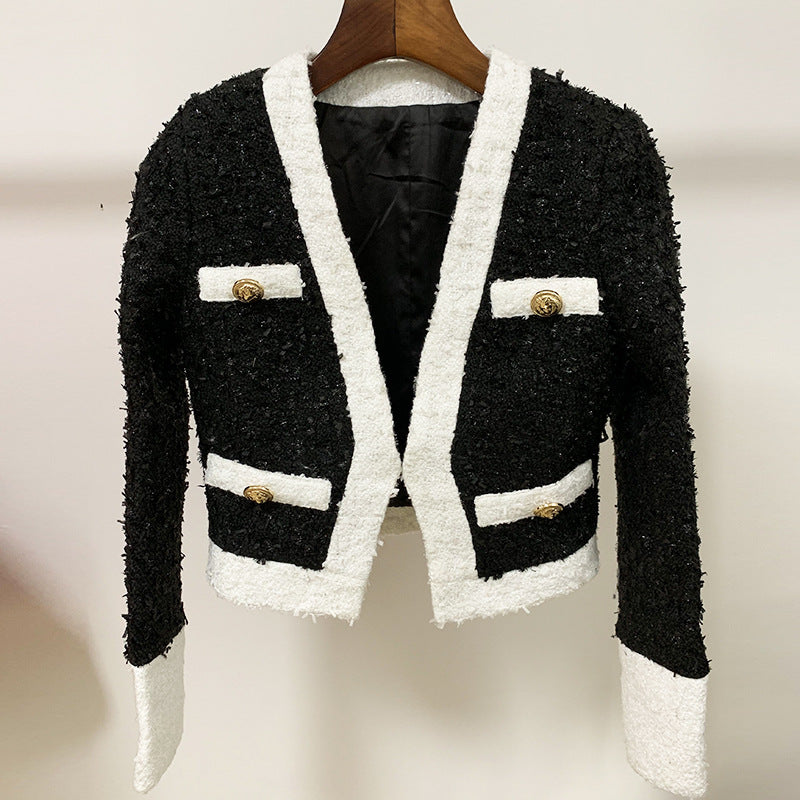 Blackpink Jisoo Inspired Black And White Short Woolen Jacket – unnielooks