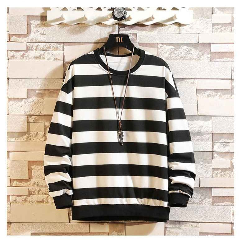TXT Soobin Inspired Striped Round Neck Loose Long-Sleeved