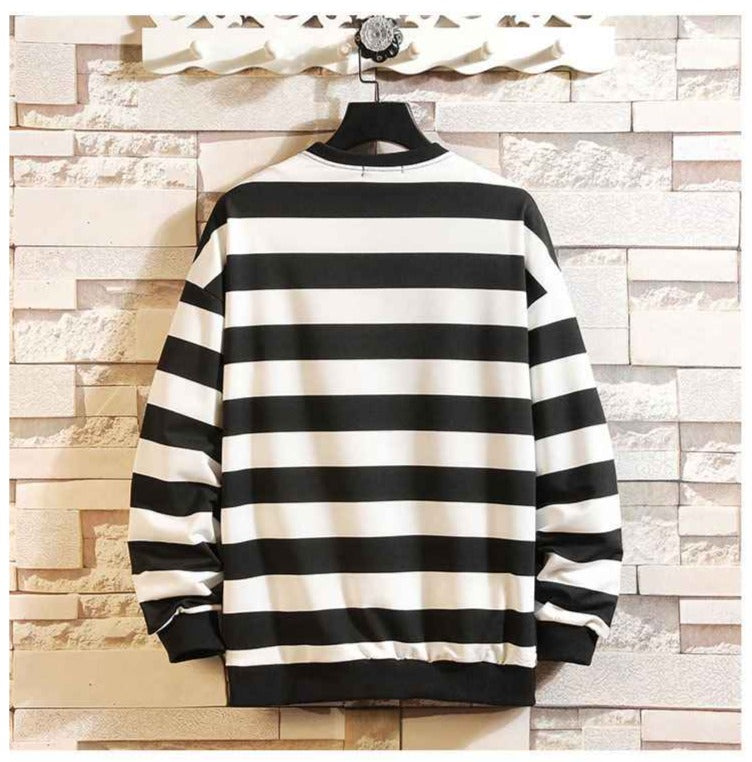 TXT Soobin Inspired Striped Round Neck Loose Long-Sleeved