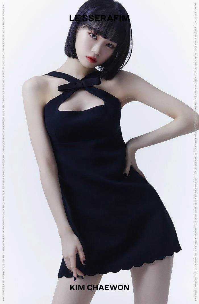 Le Sserafim Chaewon Inspired Black Ribbon Sexy Dress