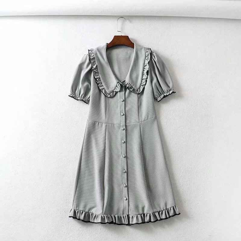 TWICE Nayeon Inspired Grey Houndstooth Doll Collar Dress