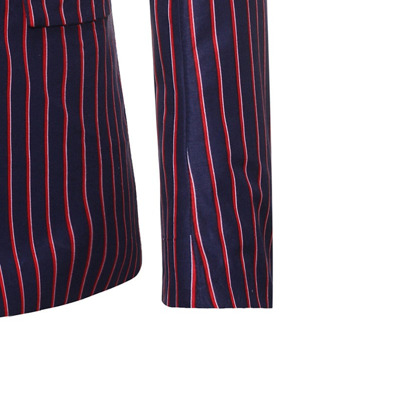 BTS Taehyung-Inspired Navy Blue With Red Stripes Casual Suit