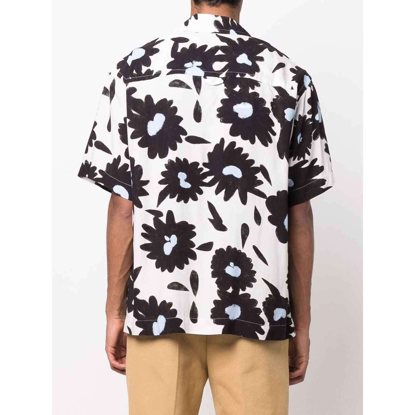 BTS Taehyung-Inspired Black And White Floral Short-Sleeve