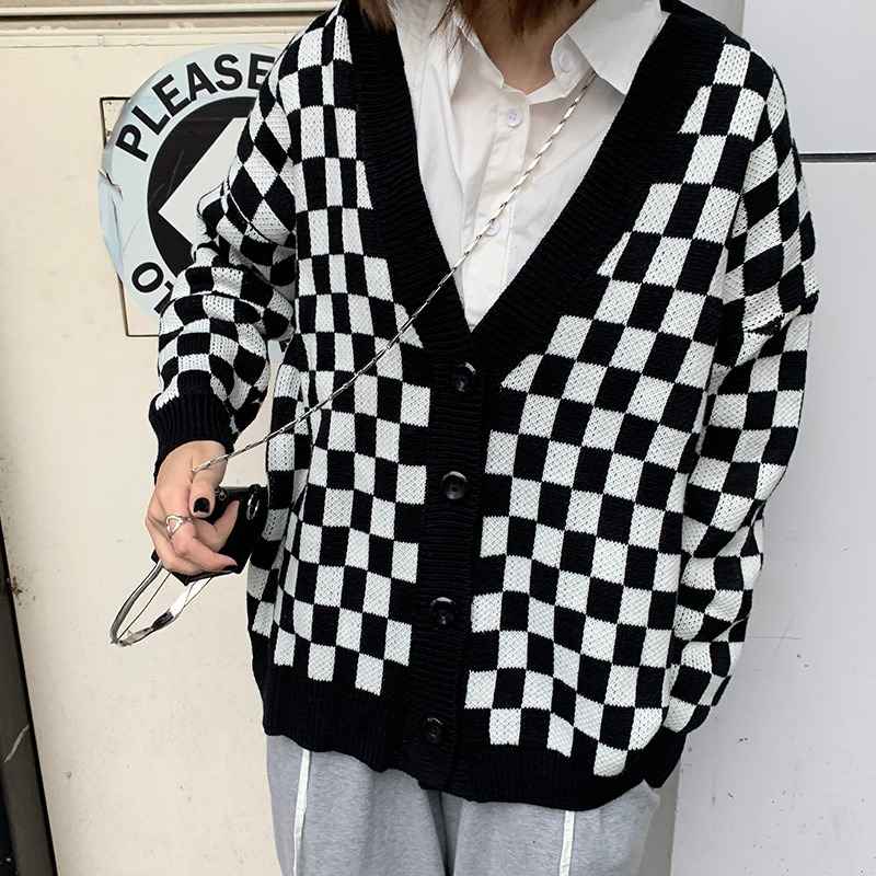 GOT7 Yugyeom Inspired Black And White Checkboard Cardigan