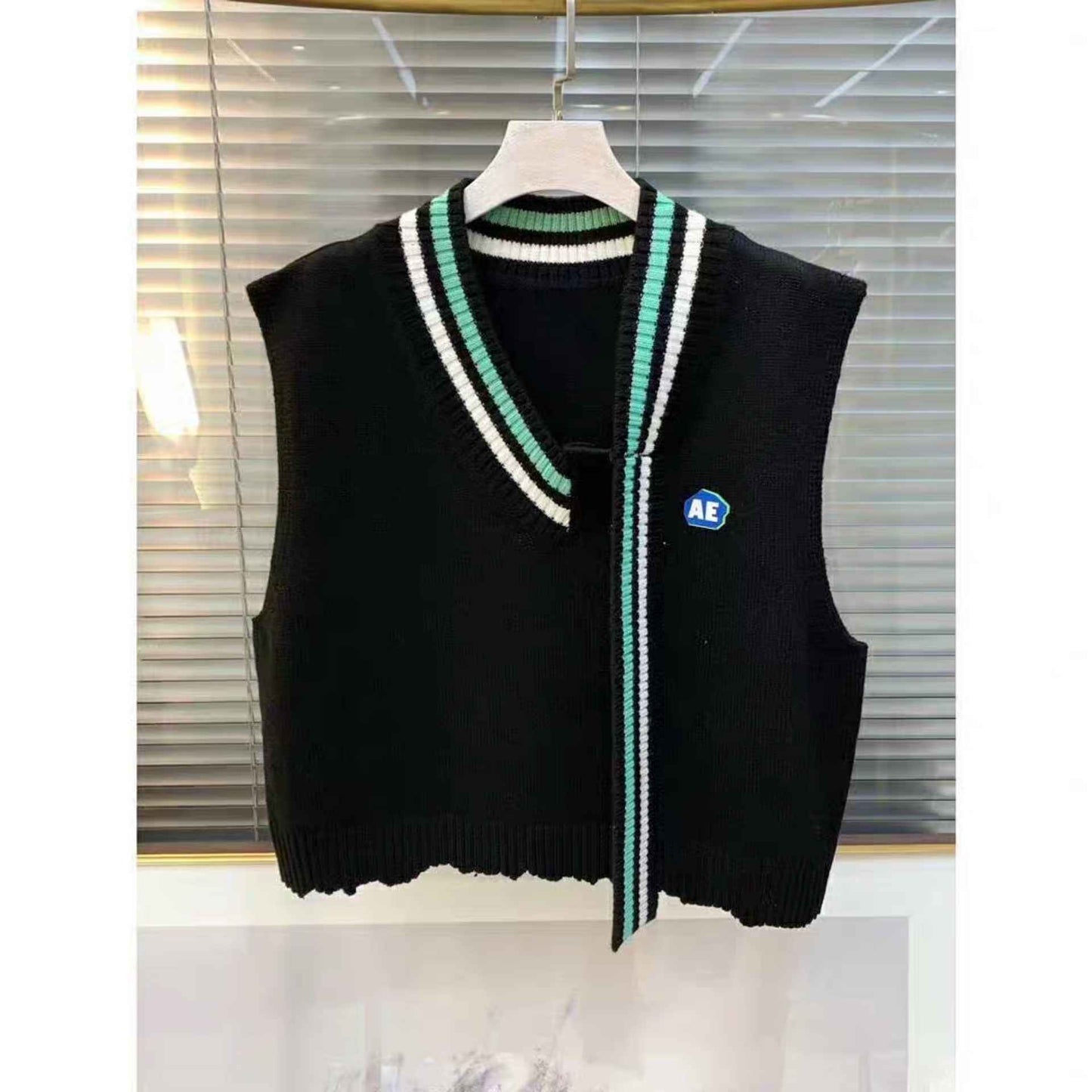 GOT7 Yugyeom Inspired Black Knitted Vest With Stripe Detail