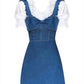 IVE Liz Inspired Denim Blue Dress With Camellia White Top