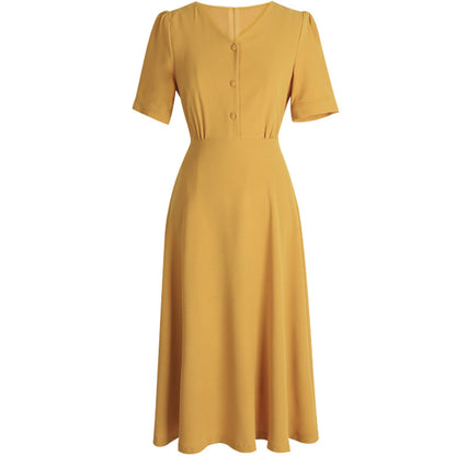 Blackpink Jisoo Inspired Short-Sleeved Yellow Dress