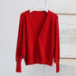 Itzy Yuna Inspired Red V-neck Knitted Short Cardigan
