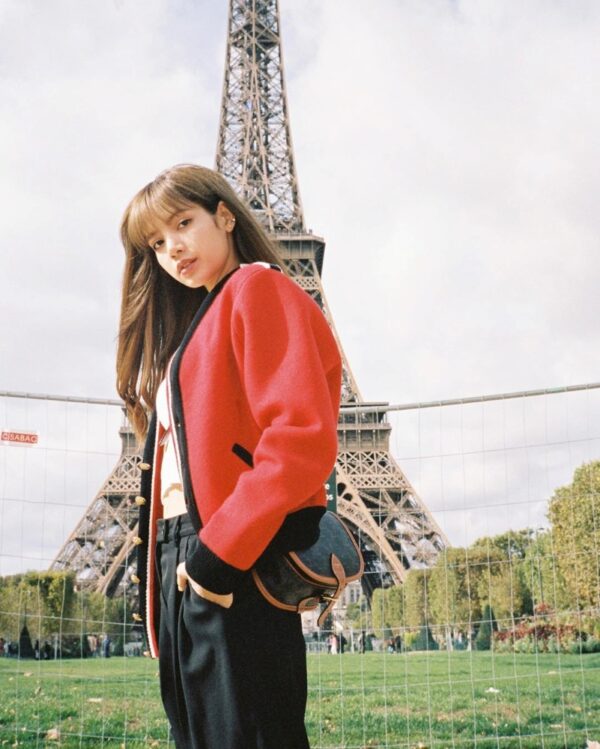 Blackpink Lisa-Inspired Red and Black lined Buttoned Cardigan