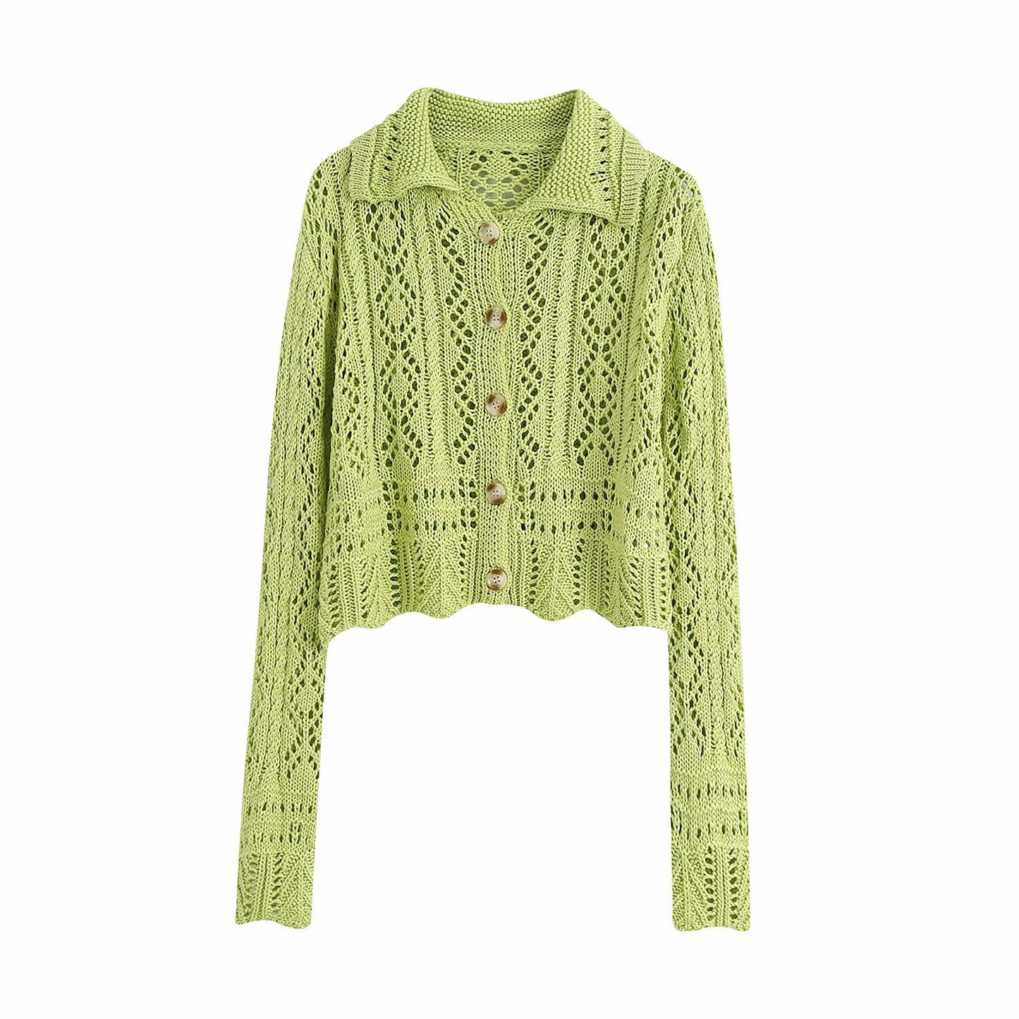 Jeon Somi Inspired Green Knitted Hollow Cardigan