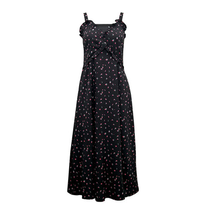 Blackpink Lisa Inspired Black Floral Suspender Dress