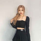 Blackpink Rose Inspired High-Waisted Embroidered Pleated Black Skirt